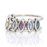 Platinum Rainbow Sapphire Marquise Orbit Ring PT900 Stackable ring side view