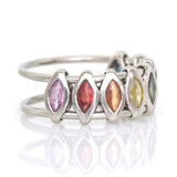 Platinum Rainbow Sapphire Marquise Orbit Ring PT900 Stackable ring side view