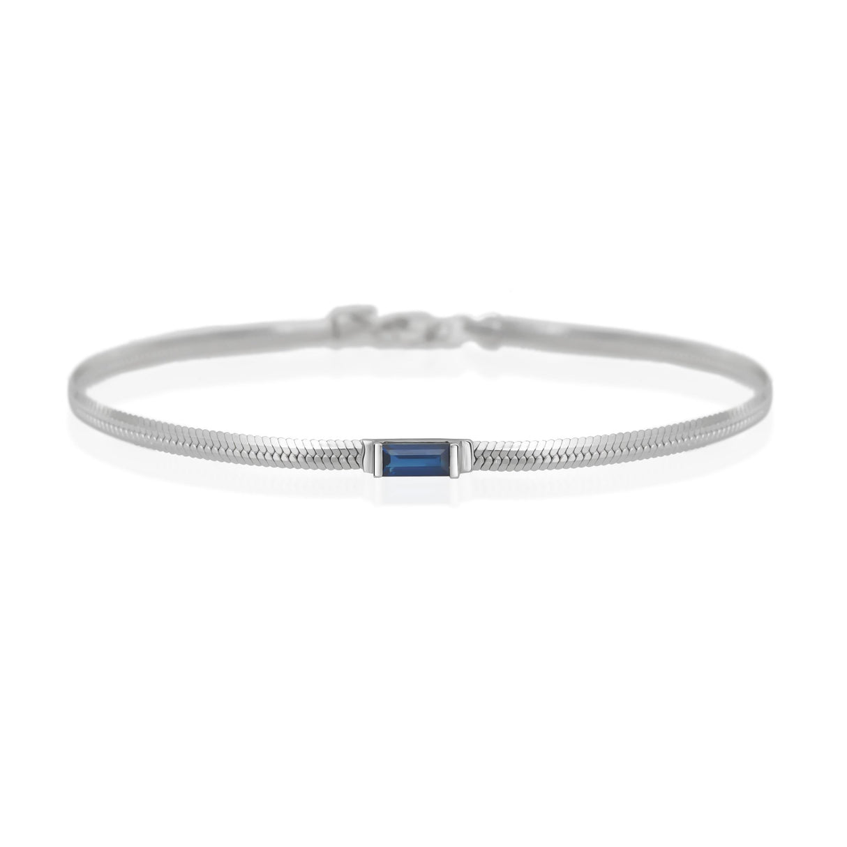  Platinum Sapphire Herringbone Bracelet PT900 Stackable design 
