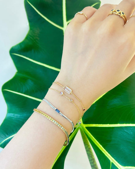  Platinum Sapphire Herringbone Bracelet PT900 Stackable design on model