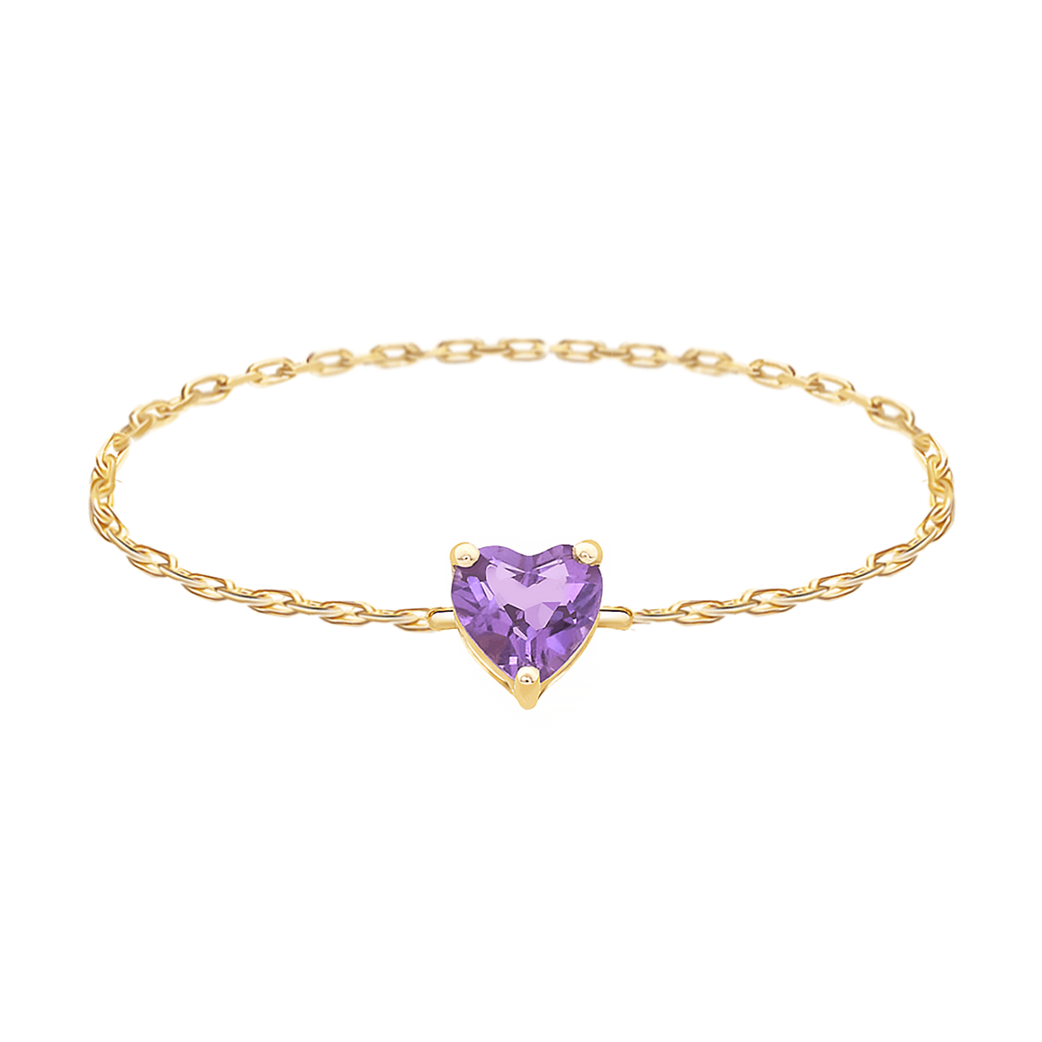 Purple Amethyst Heart Chain Ring 14k gold Stackable ring