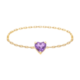 Purple Amethyst Heart Chain Ring 14k gold Stackable ring