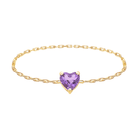 Purple Amethyst Heart Chain Ring 14k gold Stackable ring