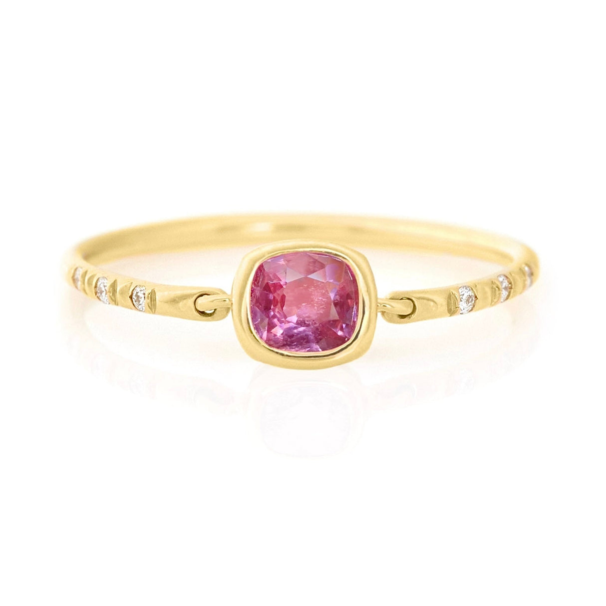 Purple Pink Spinel Petite Circle Diamond Ring 18K gold engagement ring