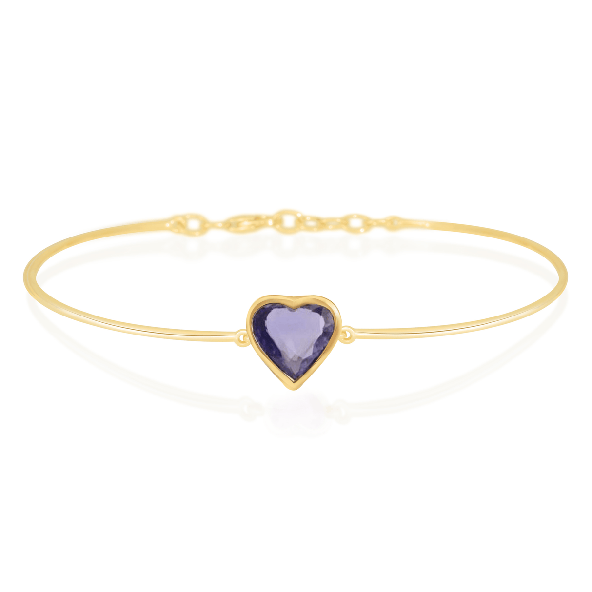 Purple Sapphire Heart Bangle 18k gold Stackable design 