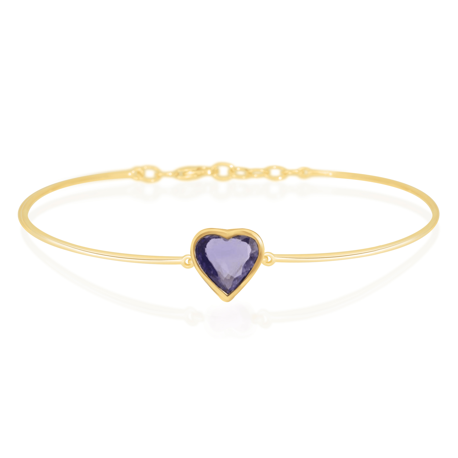 Purple Sapphire Heart Bangle 18k gold Stackable design 