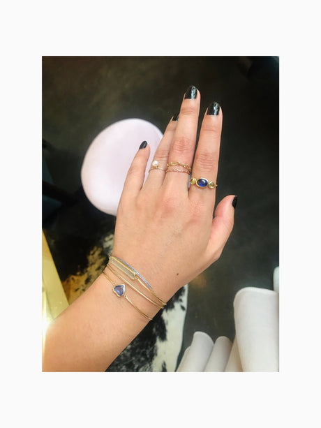 Purple Sapphire Heart Bangle 18k gold Stackable design on model