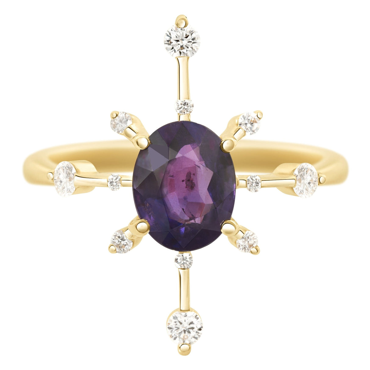 Purple Sapphire Starburst Ring  18K engagement ring
