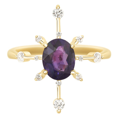 Purple Sapphire Starburst Ring  18K engagement ring