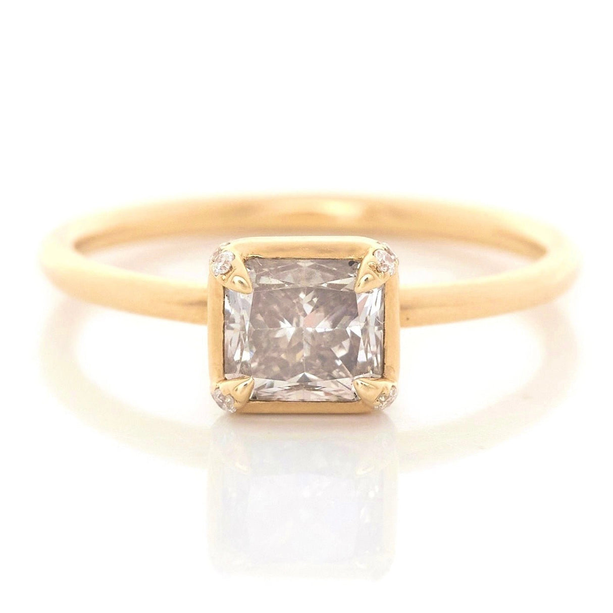 Radiant Champagne Diamond Compass Ring 18k gold engagement ring