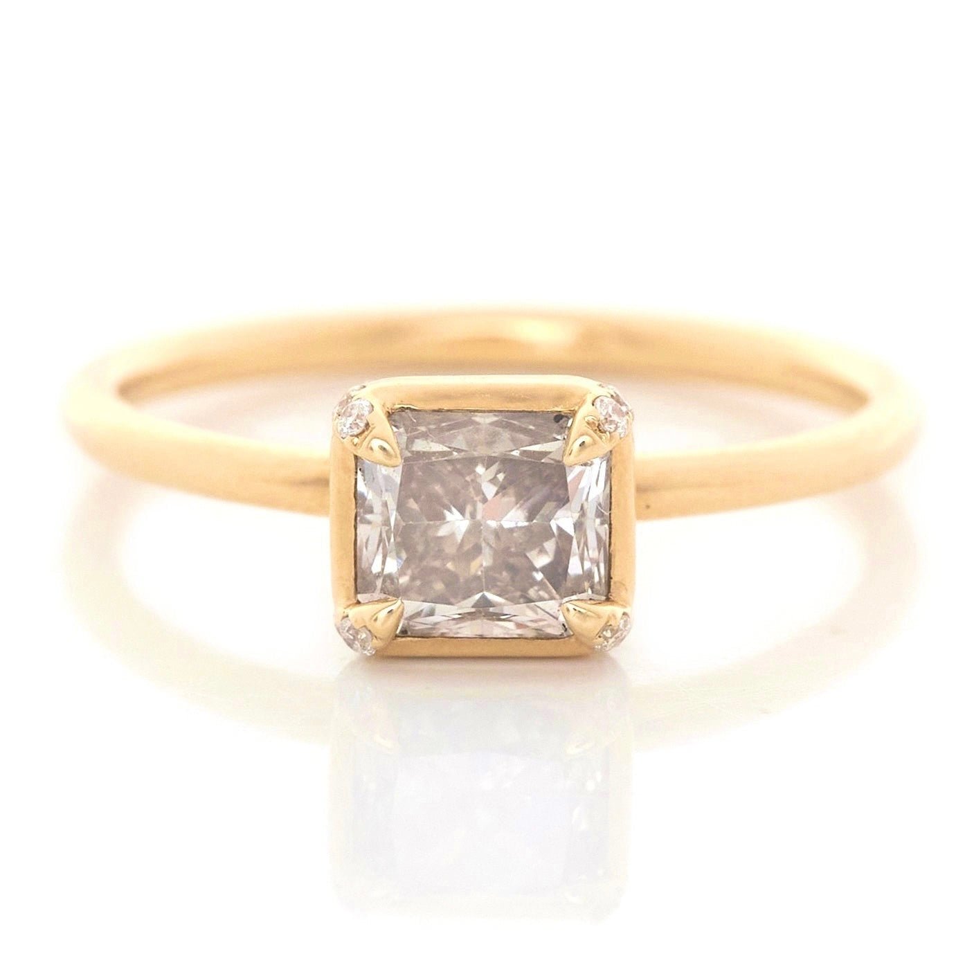 Radiant Champagne Diamond Compass Ring 18k gold engagement ring