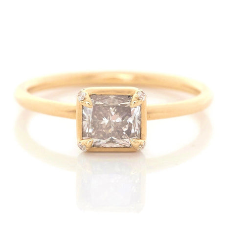 Radiant Champagne Diamond Compass Ring 18k gold engagement ring