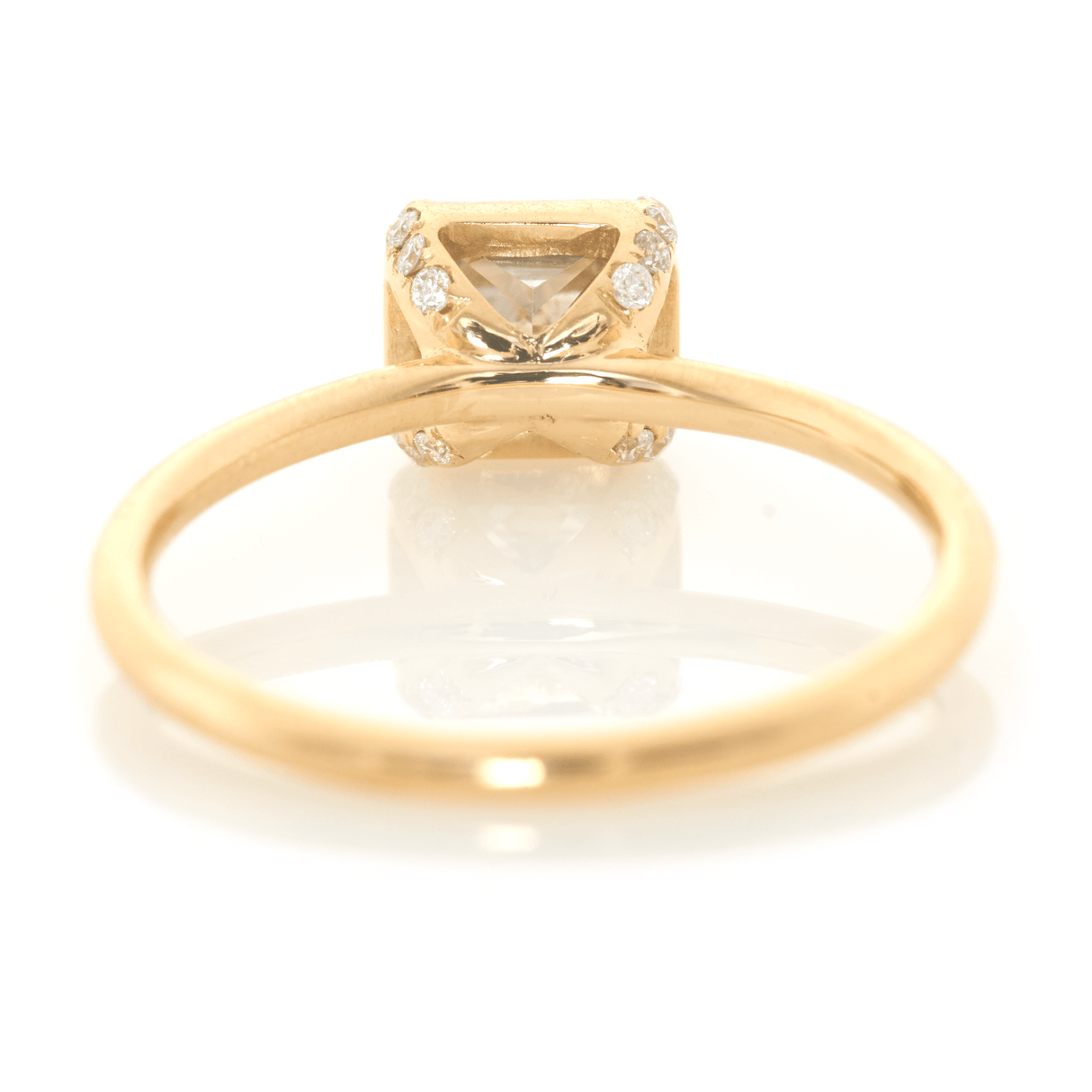 Radiant Champagne Diamond Compass Ring 18k gold engagement ring back view