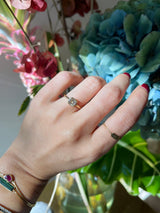 Radiant Champagne Diamond Compass Ring 18k gold engagement ring on model