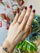 Radiant Champagne Diamond Compass Ring 18k gold engagement ring on model