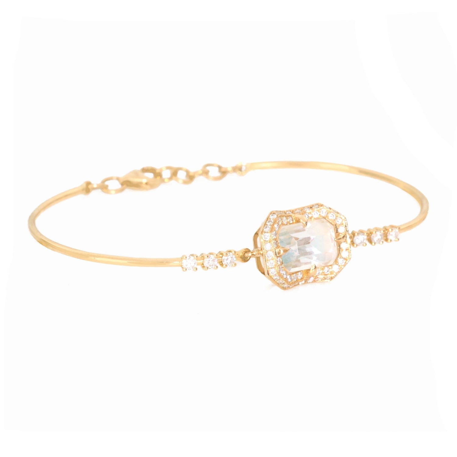 Rainbow Moonstone Aurora Bangle 18k gold Stackable design side view