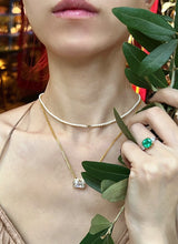 Rainbow Moonstone Aurora Necklace 18k gold Handmade fine jewelry on model