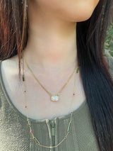 Rainbow Moonstone Aurora Necklace 18k gold Handmade fine jewelry on model