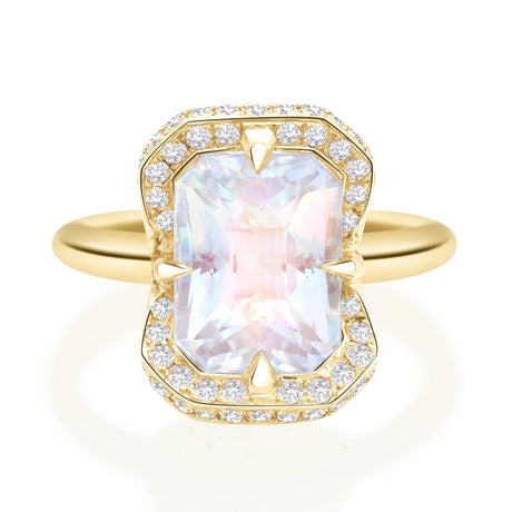 Rainbow Moonstone Aurora Ring 18K gold engagement ring 
