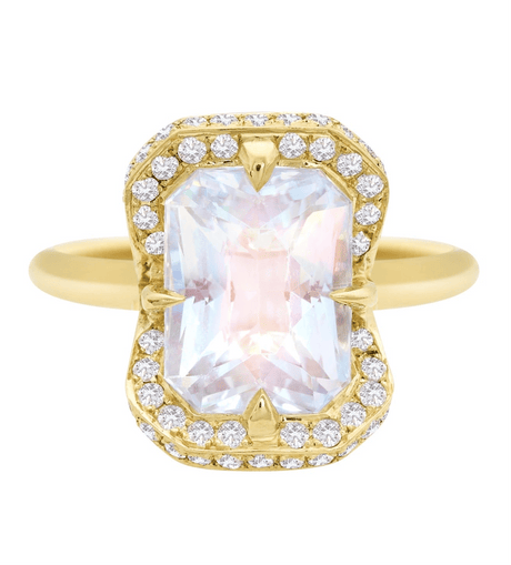 Rainbow Moonstone Aurora Ring 18k gold engagement ring 