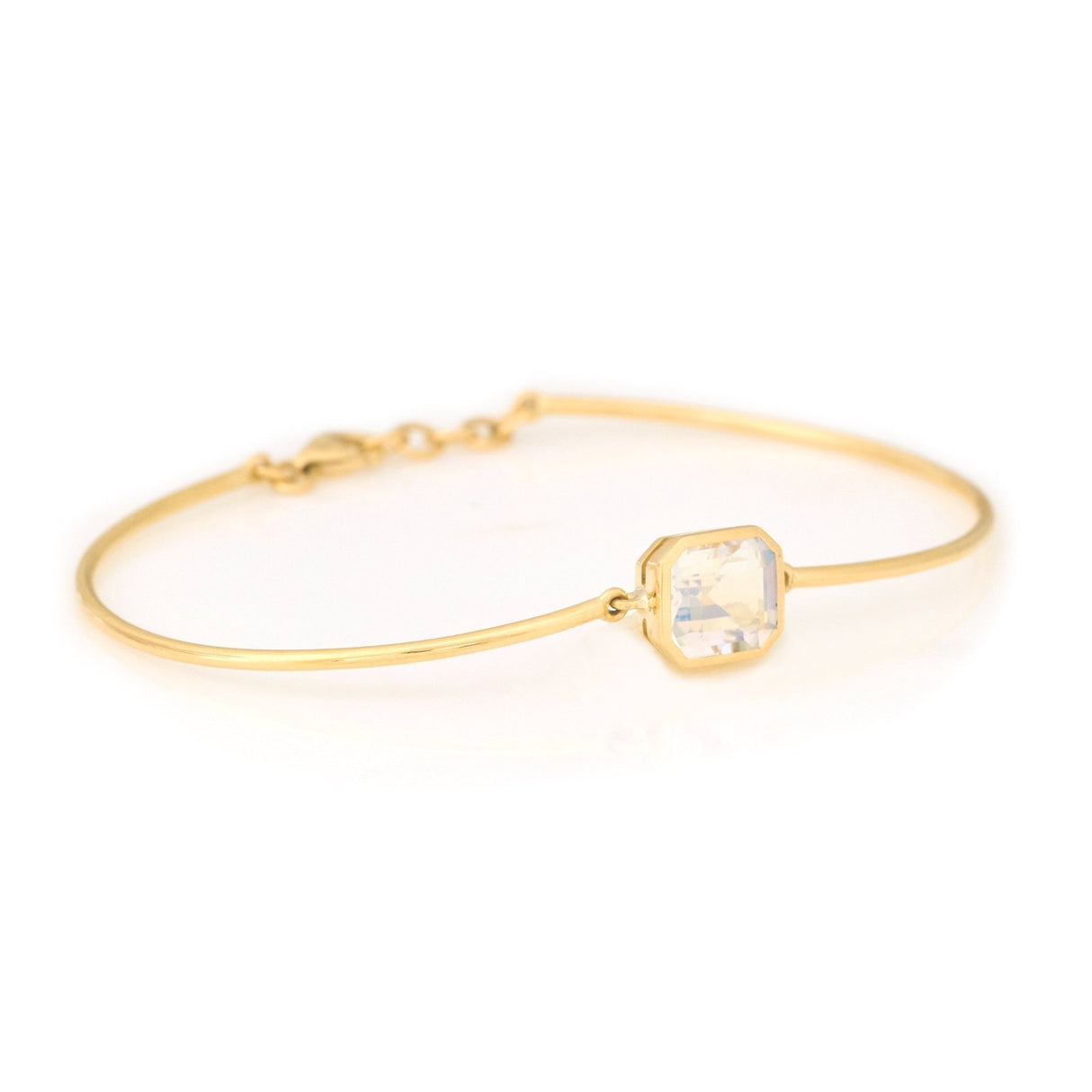 Rainbow Moonstone Bar Bangle 18k gold stackable design side