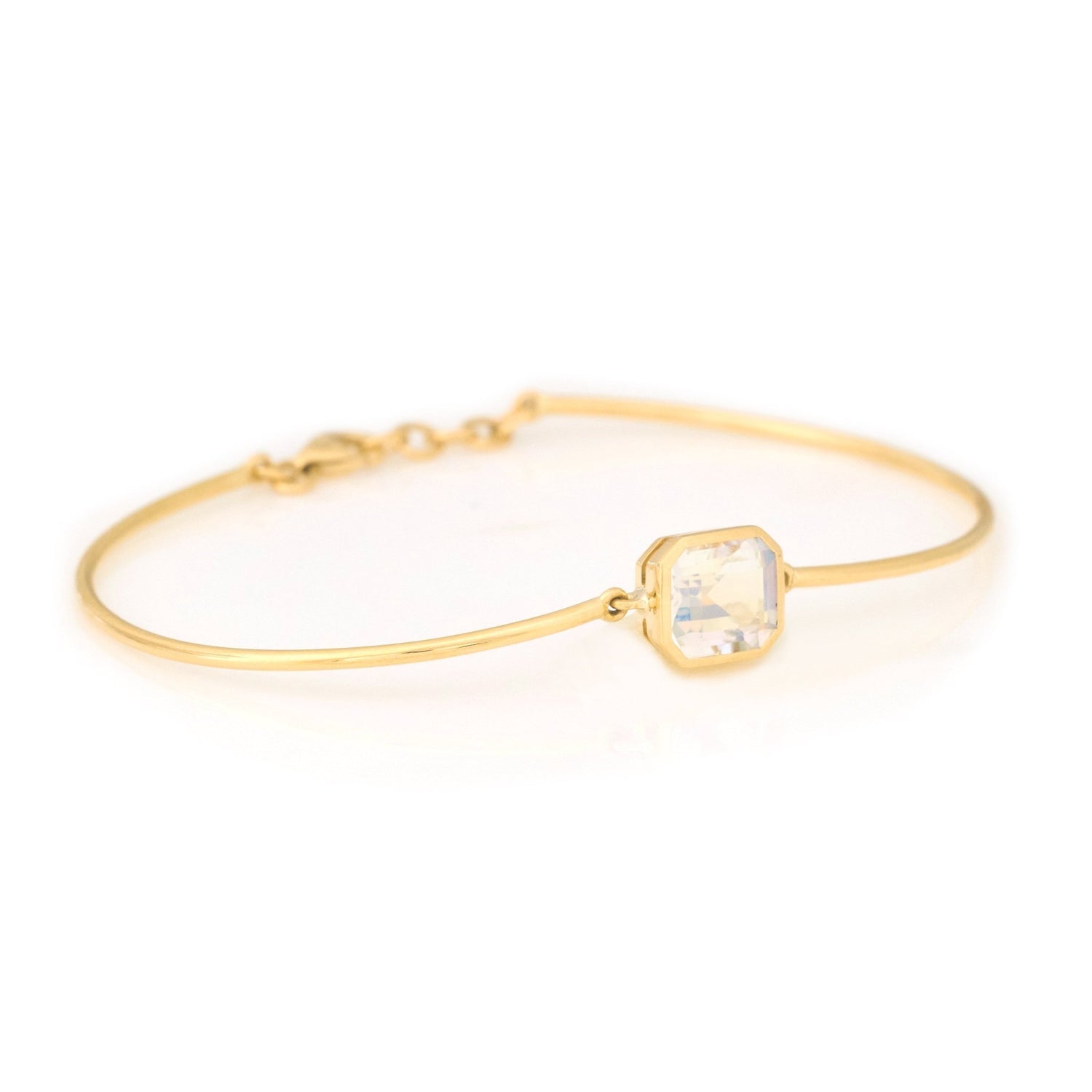 Rainbow Moonstone Bar Bangle 18k gold stackable design side