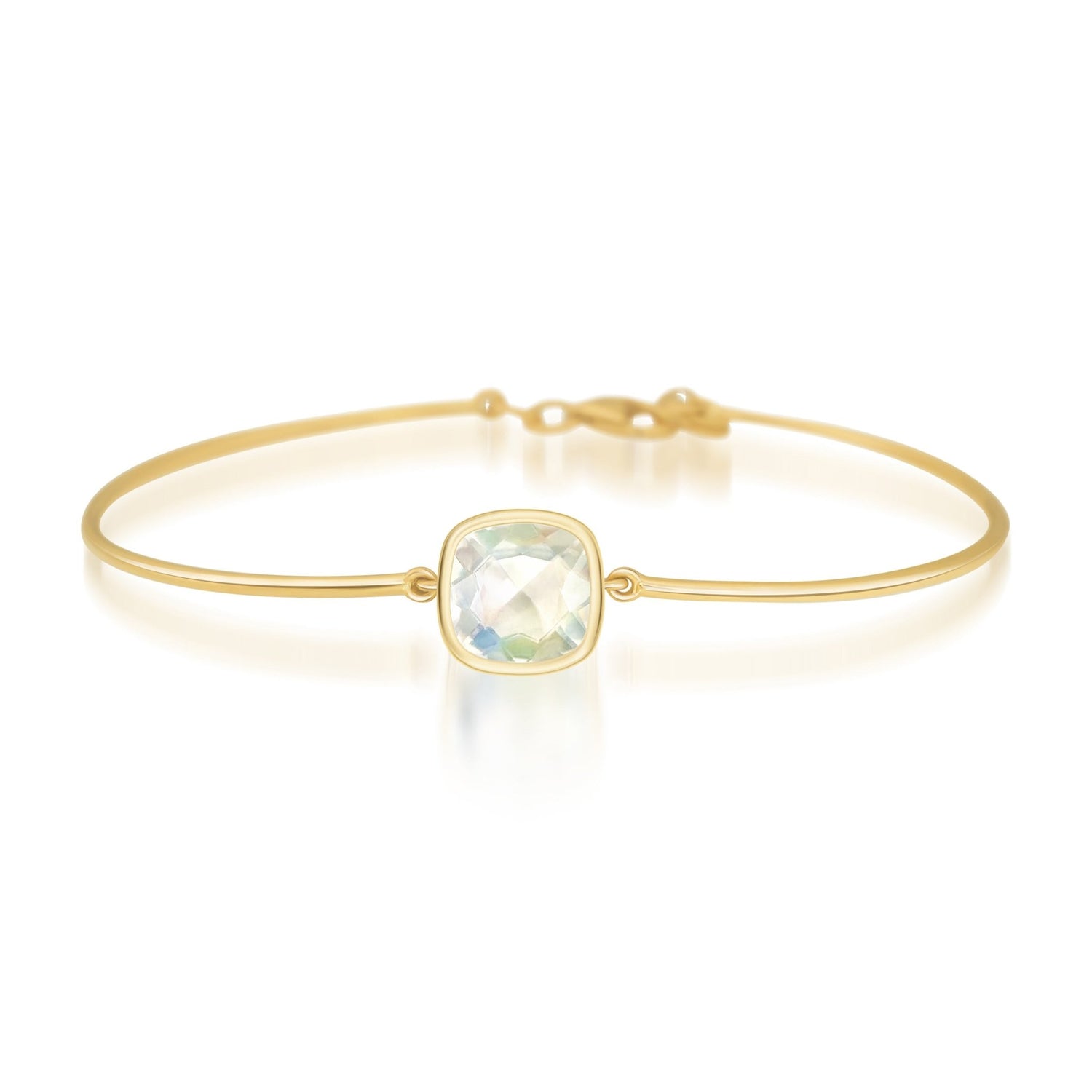 Rainbow Moonstone Cushion Bangle 14k gold handmade fine jewelry