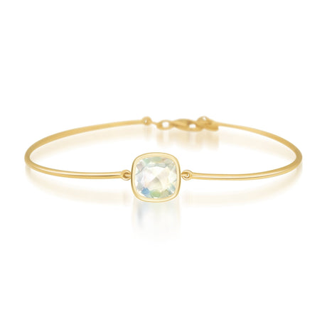 Rainbow Moonstone Cushion Bangle 14k gold handmade fine jewelry