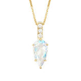 Rainbow Moonstone & Diamond Arrow Pendant Necklace 18K gold handmade fine jewelry