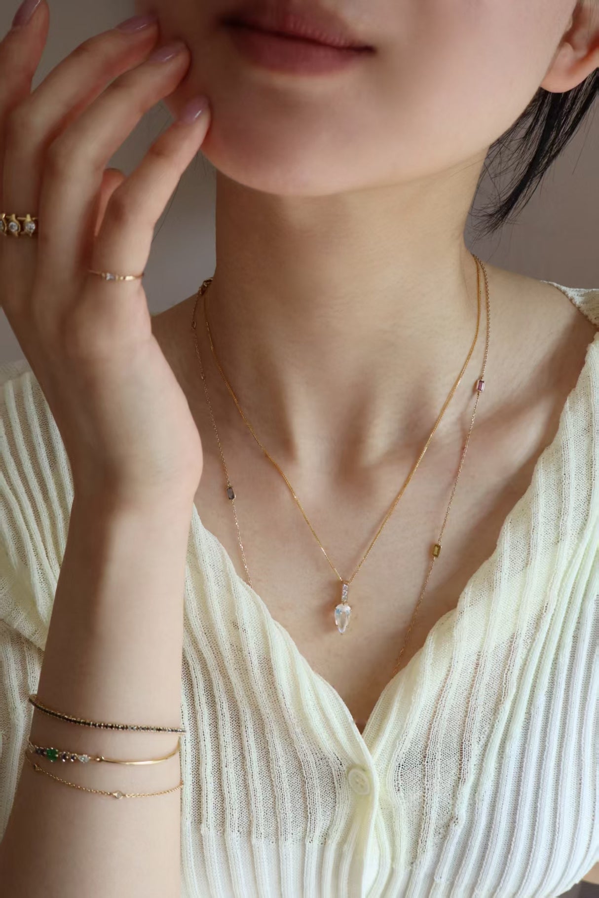 Rainbow Moonstone & Diamond Arrow Pendant Necklace