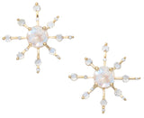 Rainbow Moonstone & Diamond Starburst Earrings 18K Gold Handmade Fine Jewelry