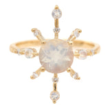 Rainbow Moonstone & Diamond Starburst Ring 18k gold stackable ring
