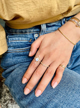 Rainbow Moonstone & Diamond Starburst Ring 18k gold stackable ring on model