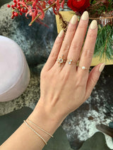 Rainbow Moonstone & Diamond Starburst Ring 18k gold stackable ring on model 2