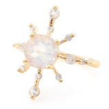Rainbow Moonstone & Diamond Starburst Ring 18k gold stackable ring side view