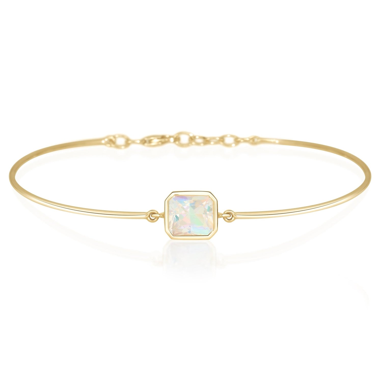Rainbow Moonstone Radiant Supreme Bangle _18K_Gold_stackable_design