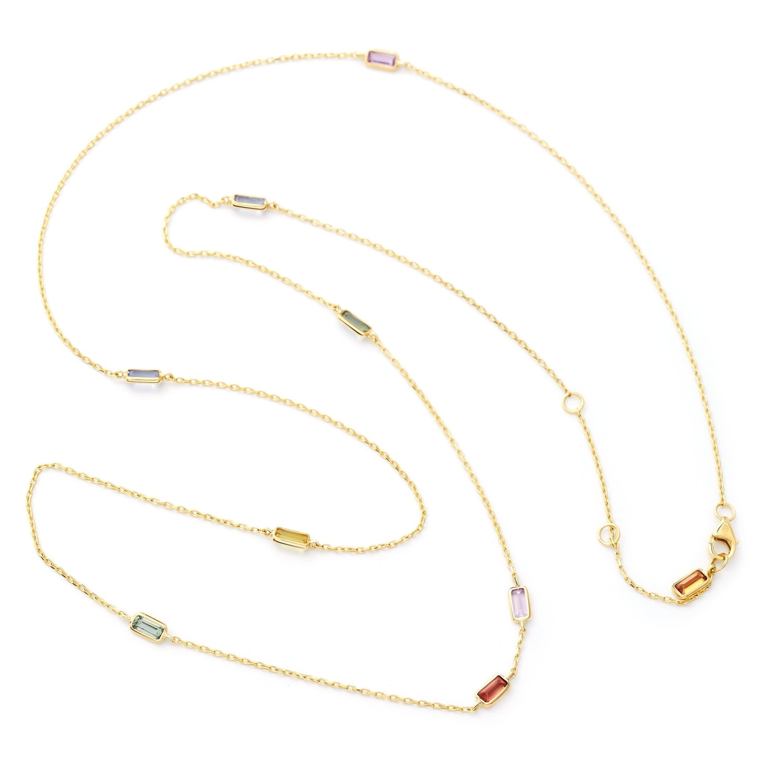Rainbow Sapphire Candy Necklace 18k gold handmade fine jewelry