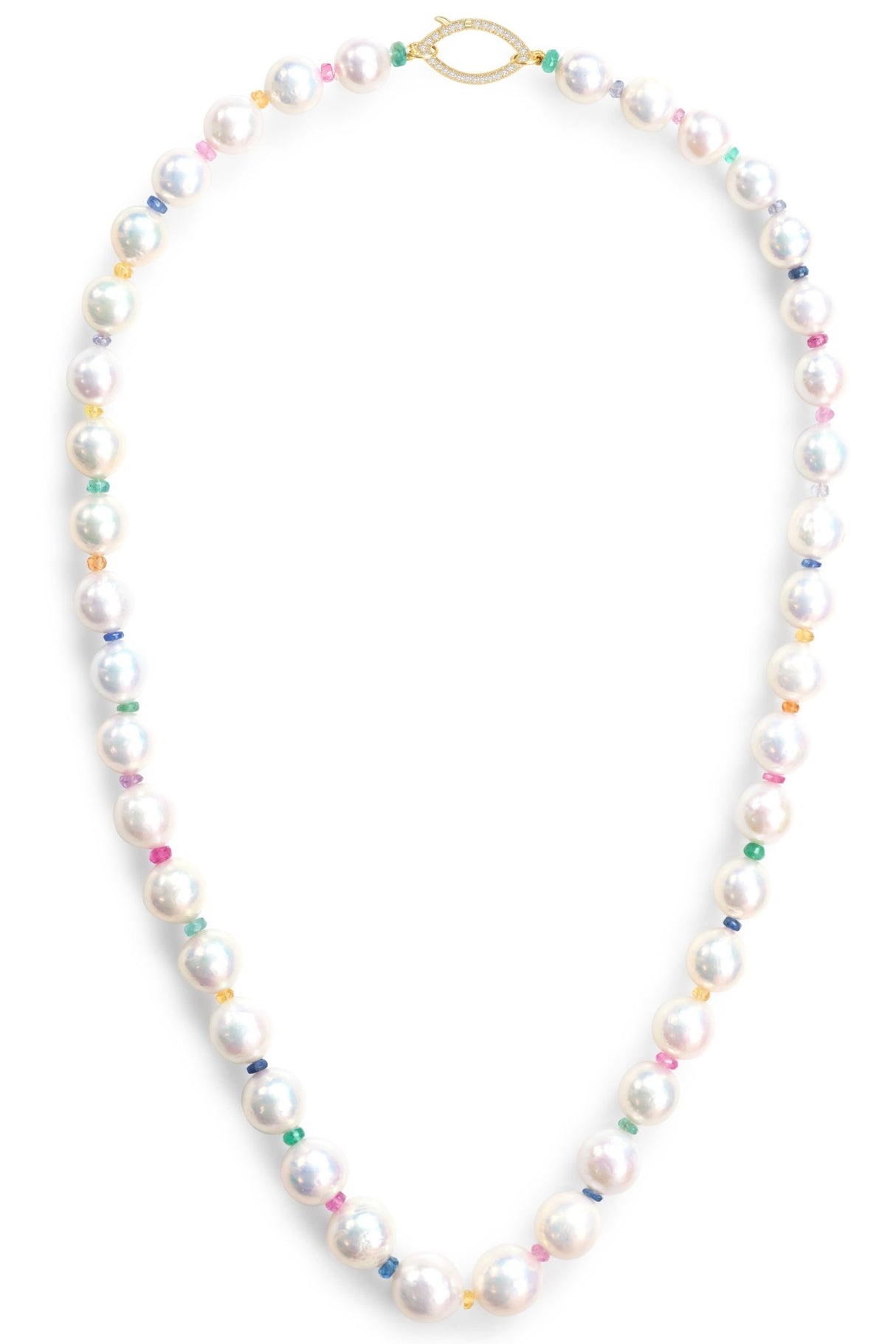 Rainbow Sapphire & Emerald Candy Pearl Necklace 18K gold handmade fine jewelry