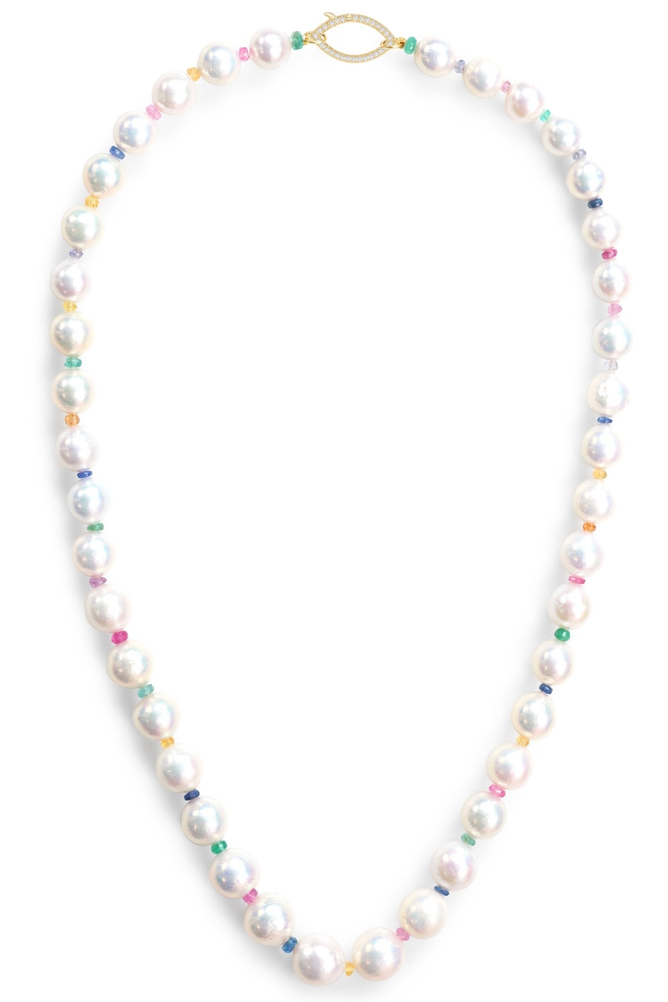 Rainbow Sapphire & Emerald Candy Pearl Necklace 18K gold handmade fine jewelry