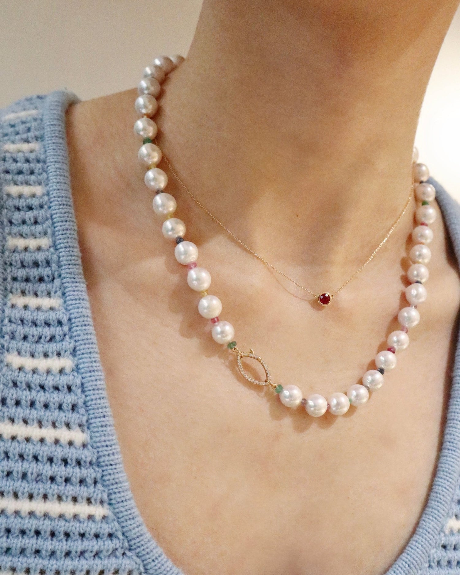 Rainbow Sapphire & Emerald Candy Pearl Necklace