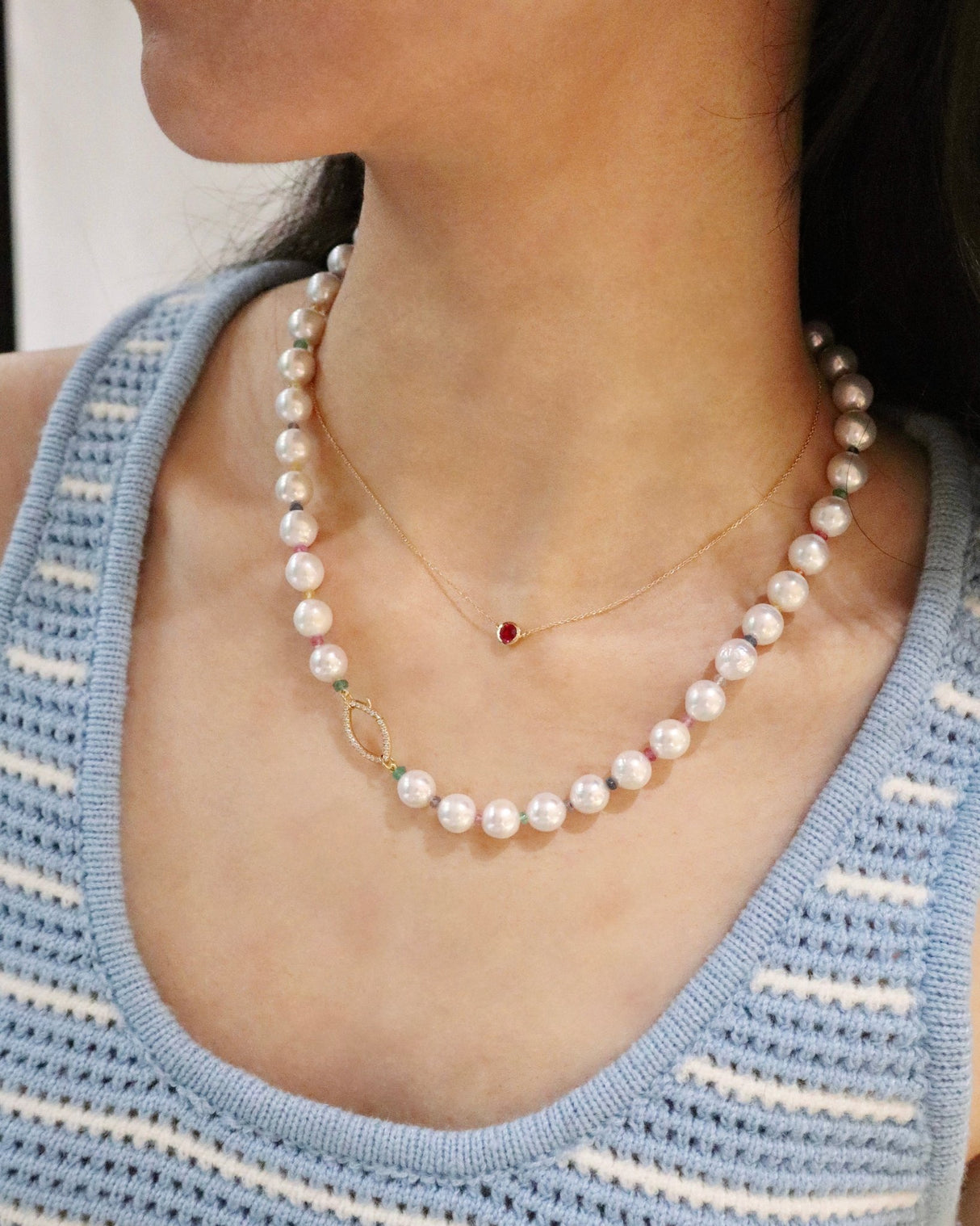 Rainbow Sapphire & Emerald Candy Pearl Necklace