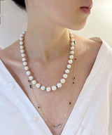 Rainbow Sapphire & Emerald Candy Pearl Necklace 18K gold handmade fine jewelry on model 1