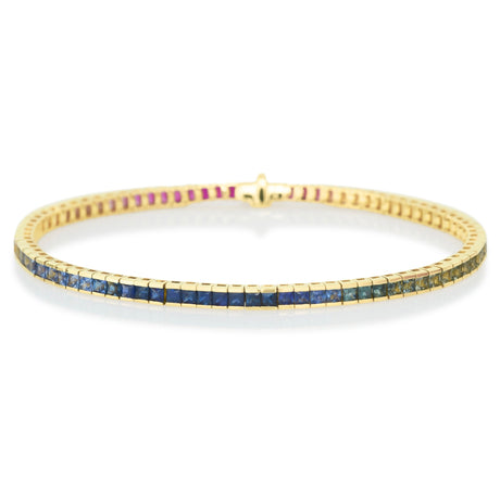 Rainbow Sapphire Tennis Bracelet 18k gold Stackable design