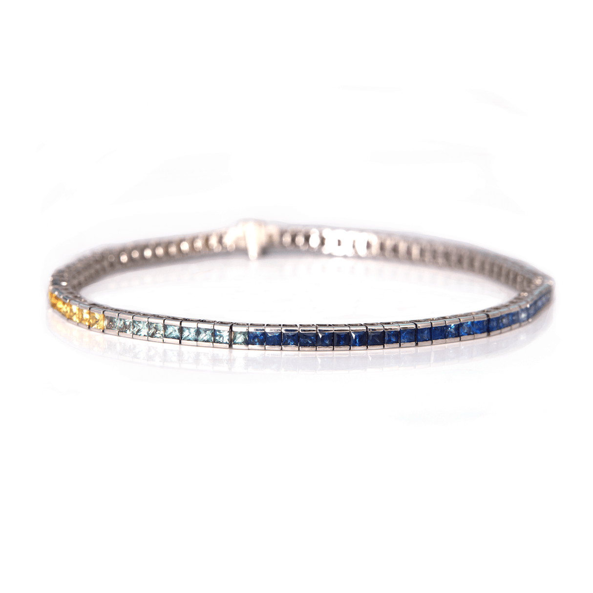 Rainbow Sapphire Tennis Bracelet 18k gold Stackable design 2