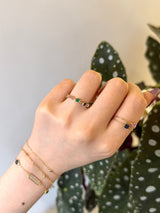 Rainbow Stones Chain Ring 14K gold stackable ring on model 1