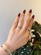 Rainbow Stones Chain Ring 14K gold stackable ring on model 2