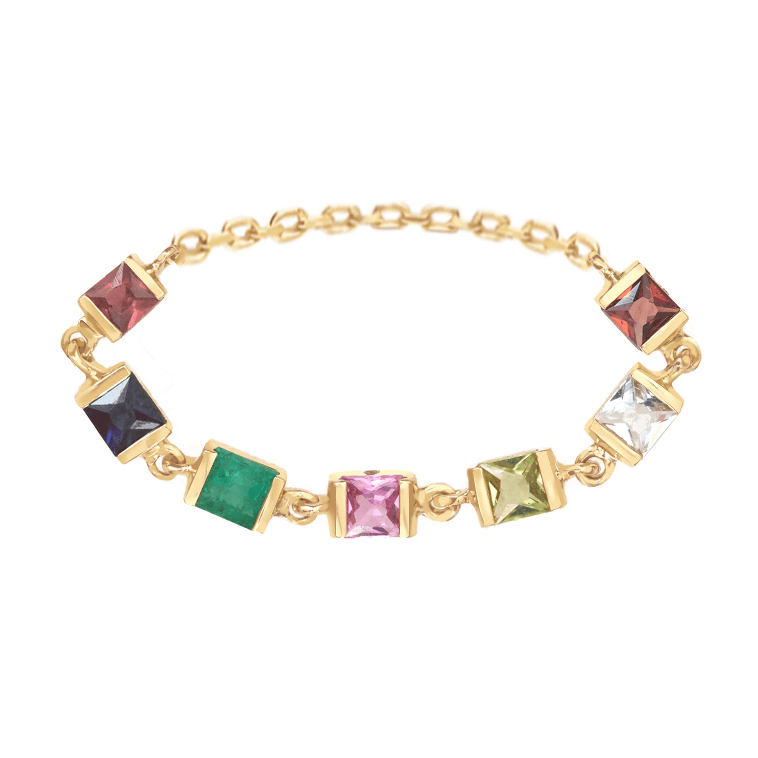 Rainbow Stones Chain Ring 14k gold Stackable ring.