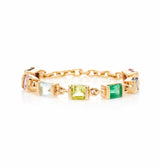 Rainbow Stones Chain Ring 14k gold Stackable ring side view