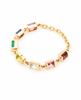 Rainbow Stones Chain Ring 14k gold Stackable ring side view