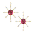 Raspberry Spinel & Diamond Starburst Earrings 18K gold handmade fine jewelry